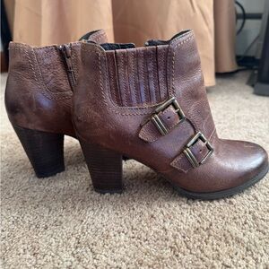 Clarks Brown Leather Ankle Booties with Buckles